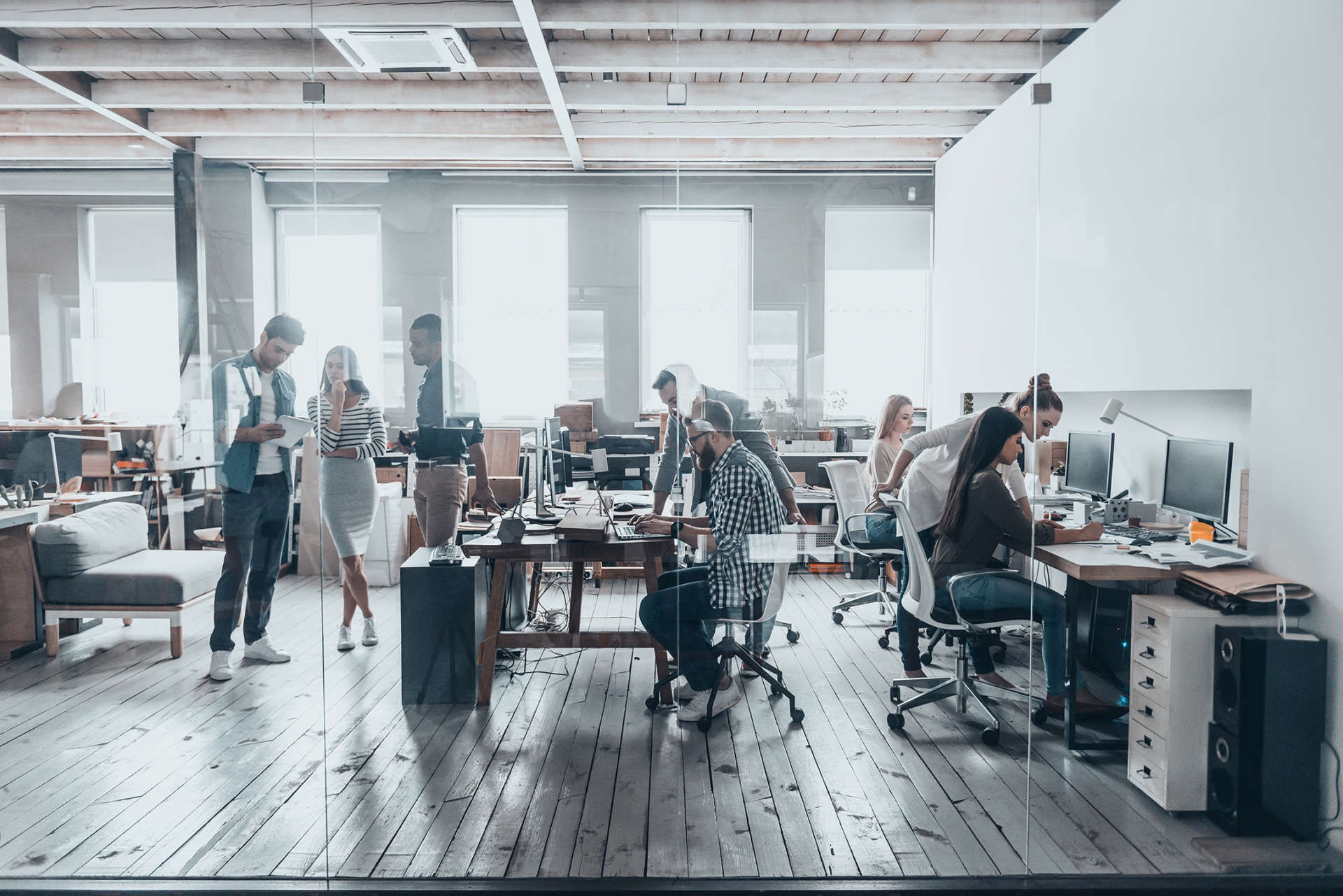 Team collaborating in a modern office
