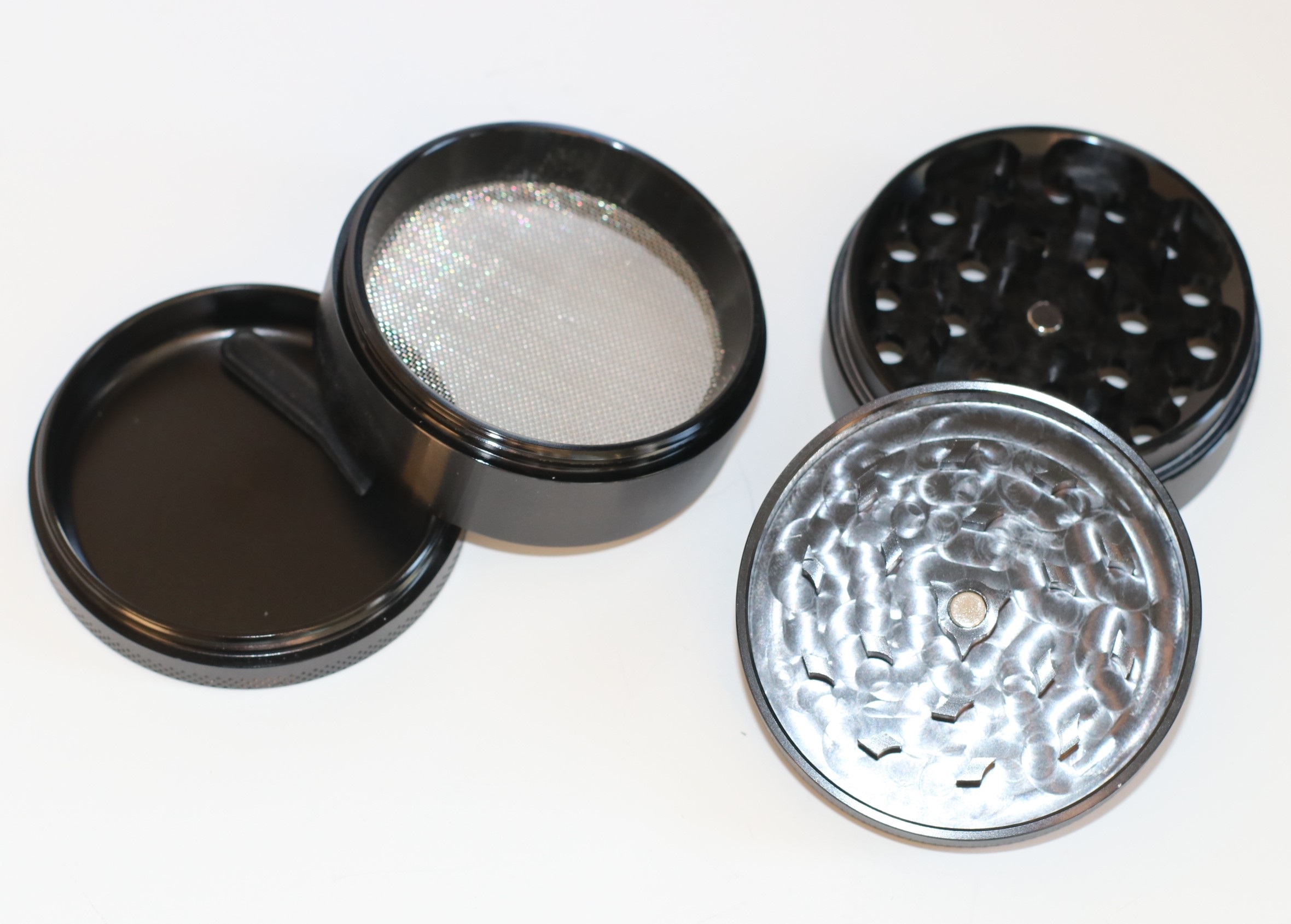2.5" Black Professional Grade Dried Herb Grinder- 4pc-Magnetic Lid-Filter-Sharp Grinder for Dried Herbs - 4 Piece Herb Grinder-Black