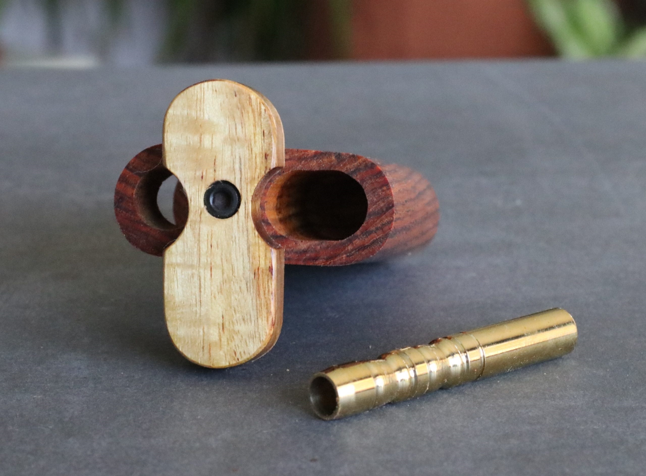 Cocobolo Cutaway Dugout with One Hitter Bat-Stylish Smoking Stash Box - Cutaway Cocobolo Dugout
