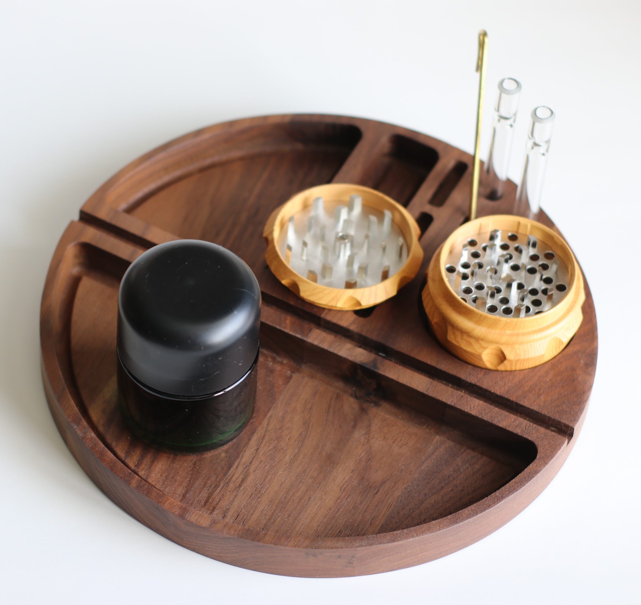 Handcrafted Walnut Rolling Tray- 9" Circular Smoker's Tray