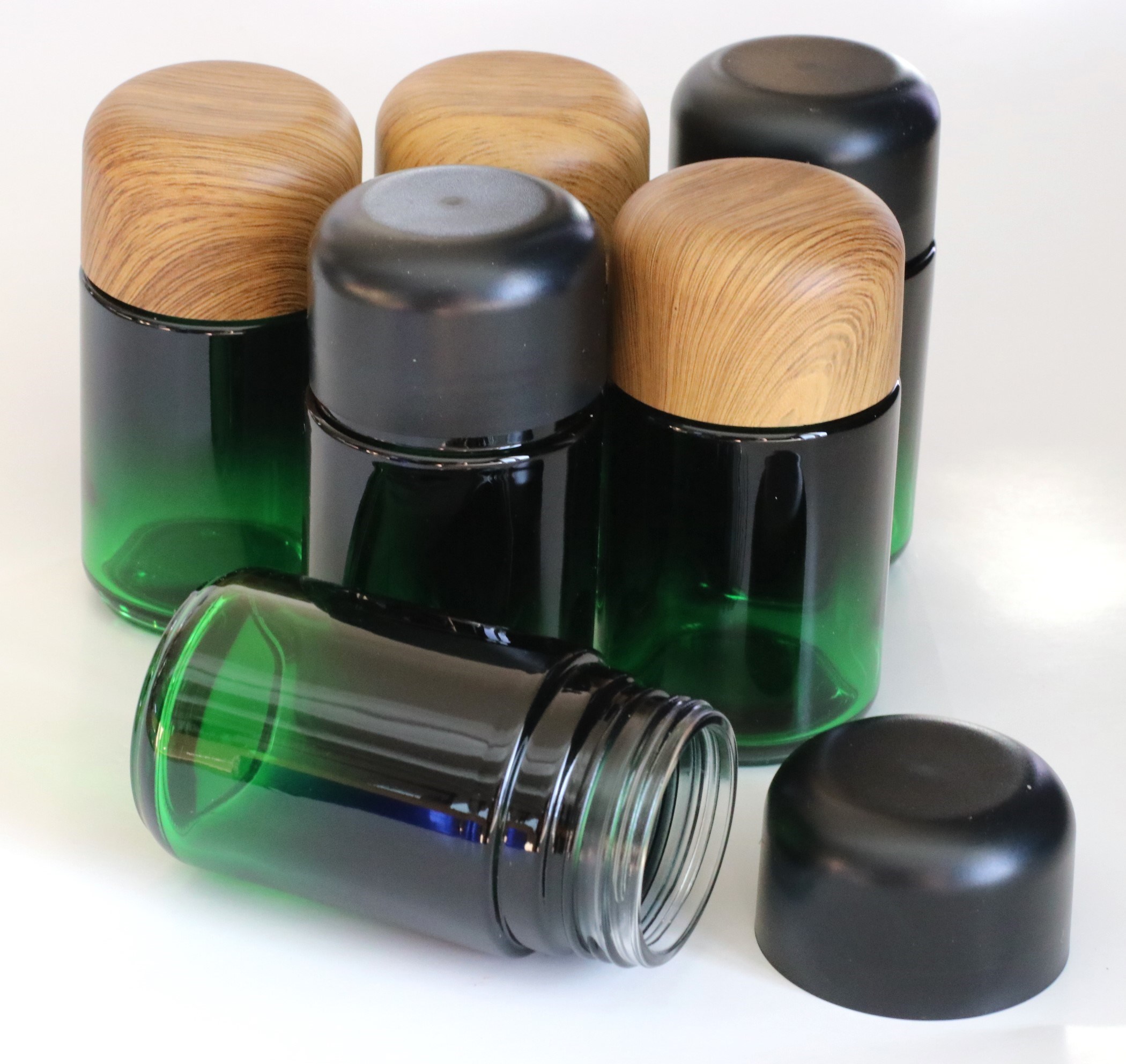 6 x Glass Stash Jars-Quality Green Tinted Glass with Smell/Child Proof Lids - Glass Stash Jar