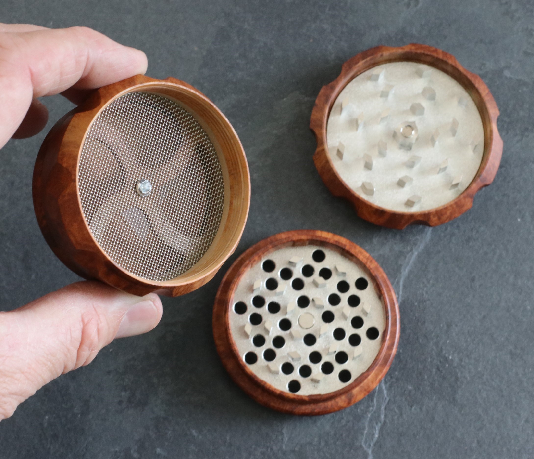 2.5" Wood Resin Herb Grinder- 4 Piece Grinder with Catch-Screen-Magnetic Lid - Herb Wood Grinder
