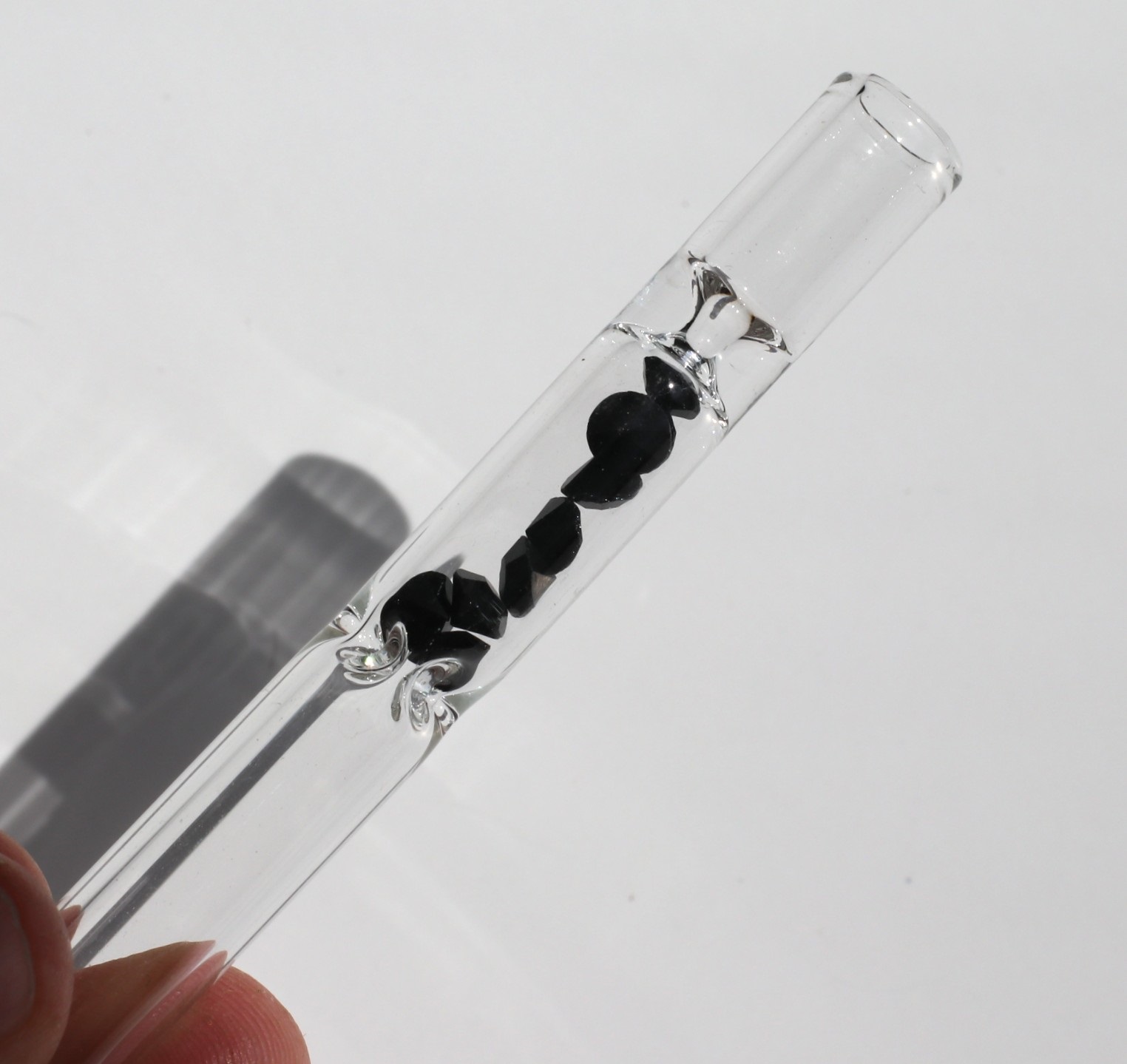 4" Glass One Hitter Pipe-Chillum-Gem Filter Chamber-Unique Glass Pipe - 4' Glass Chillum-Gem Filled