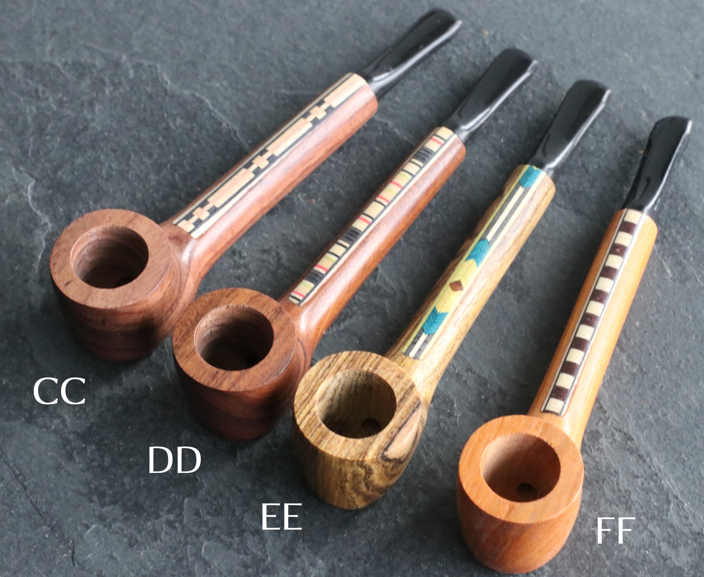 4.5" Wood Pipe- L55 THE WARRIOR- Exotic Wood with Inlayed Stem- Perfect Smoker's Gift