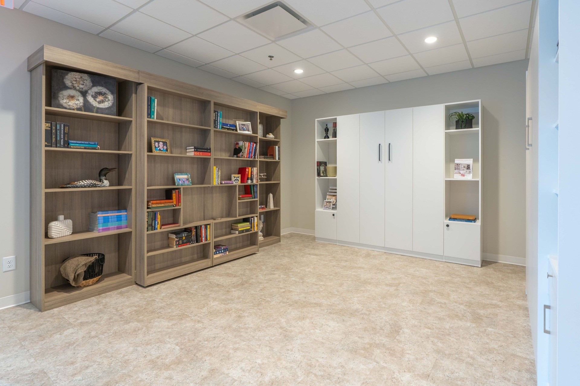 Murphy bed with side shelving