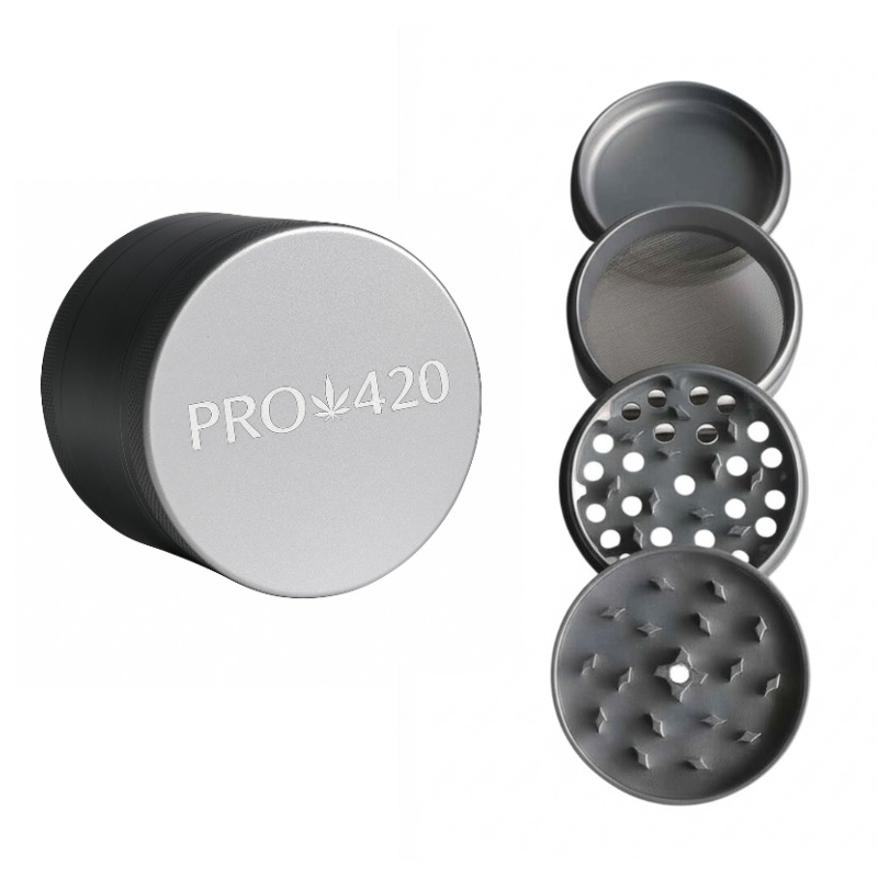 PRO 420 Ceramic Herb Grinder- 63mm Diameter-4 Piece Professional Herb & Marijuana Grinder-Silver